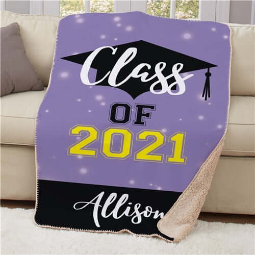 Personalized Class of With Grad Hat Sherpa Throw