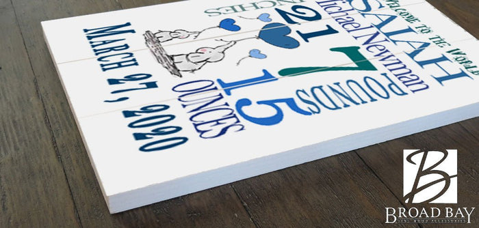 Personalized New Baby Boy Birth Announcement Gift Wall Art - Broad Bay Personalized Gifts Shipped Fast