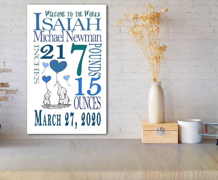Personalized New Baby Boy Birth Announcement Gift Wall Art - Broad Bay Personalized Gifts Shipped Fast