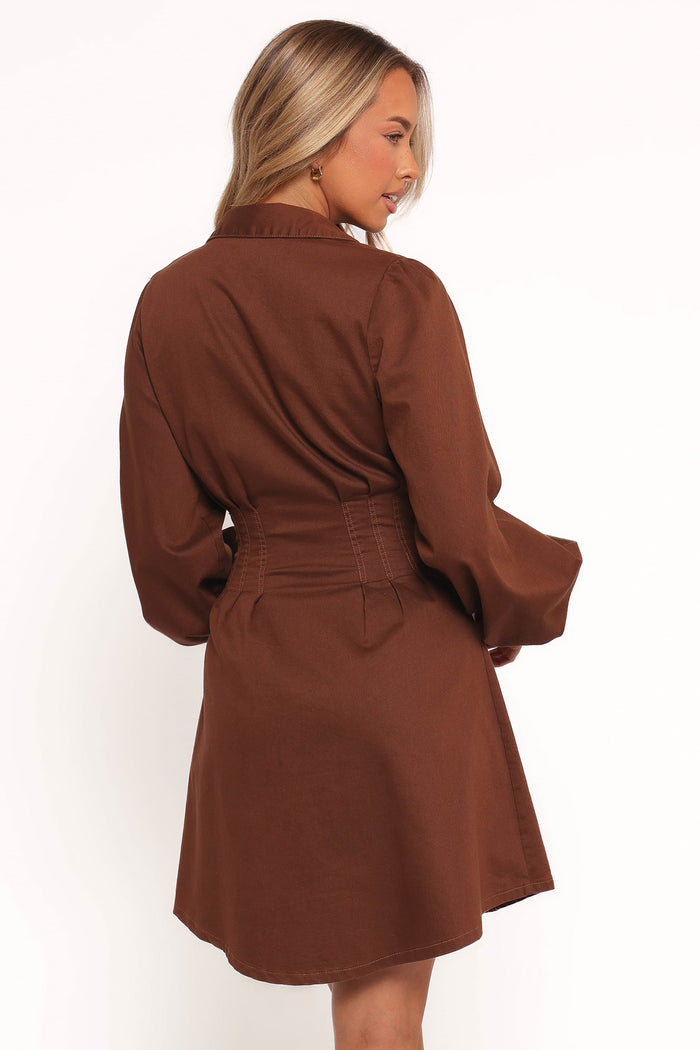 Petal and Pup USA DRESSES Phoenix Long Sleeve Mini Dress - Brown Denim
