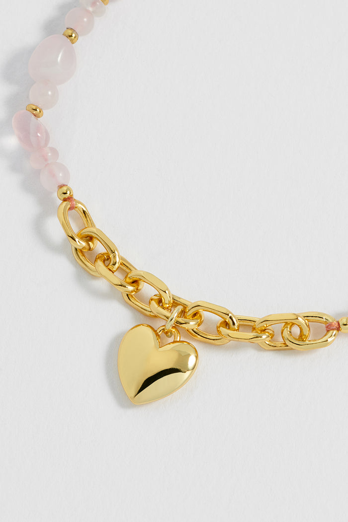 Pink Gemstone Heart Charm Bracelet
