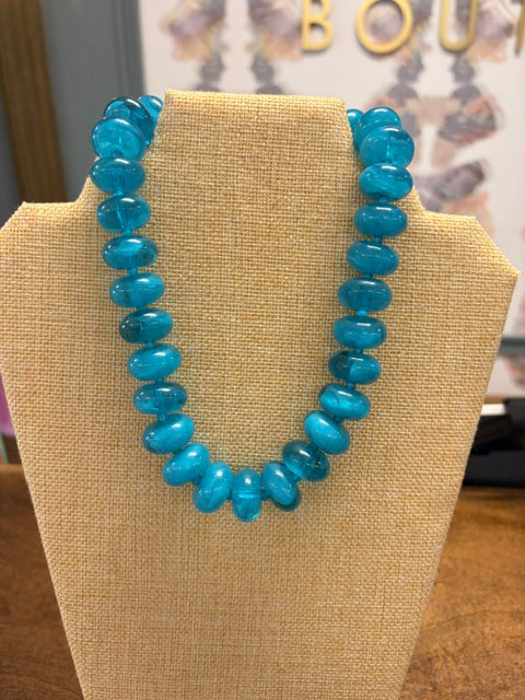 Pink, navy, aqua sugar beaded necklace