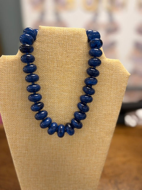 Pink, navy, aqua sugar beaded necklace