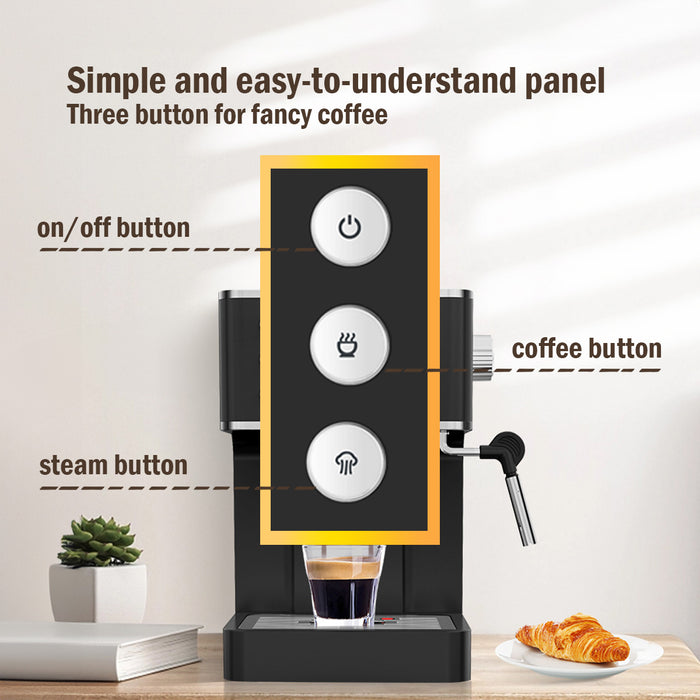 PowerPac 1.2L Coffee Maker High Pressure Water Tank, Coffee Machine Espresso Coffee Machine with Milk Frothing (PPCM331) White