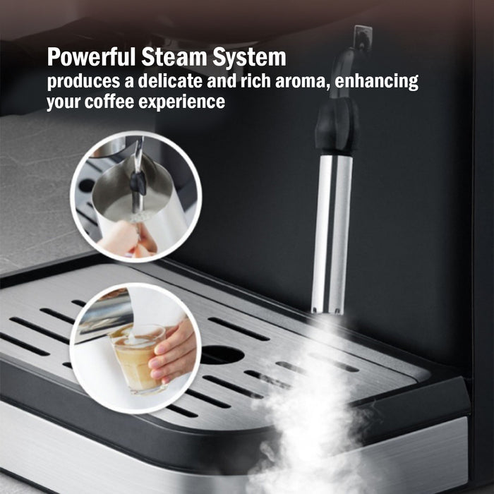 PowerPac 1.2L Coffee Maker High Pressure Water Tank, Coffee Machine Espresso Coffee Machine with Milk Frothing (PPCM331) White