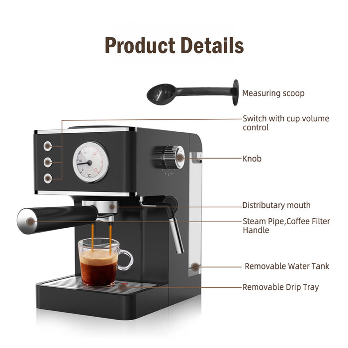 PowerPac 1.2L Coffee Maker High Pressure Water Tank, Coffee Machine Espresso Coffee Machine with Milk Frothing (PPCM331) White