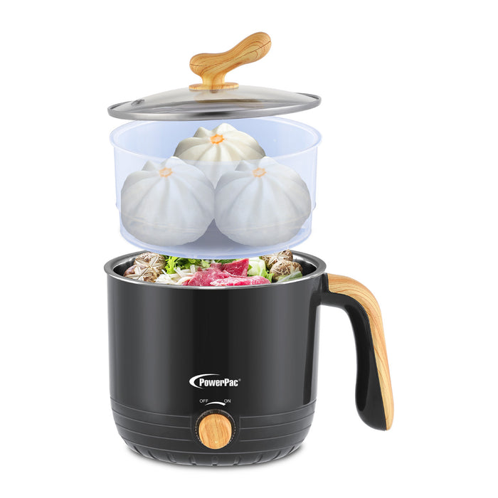 PowerPac 1.2L Stainless Steel Multi Cooker, Steamboat, Steamer (PPJ2012) Black
