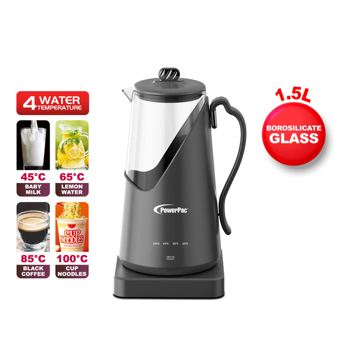 PowerPac 1.5L Digital Kettle Jug, Cordless Kettle Jug with Unbreakable Glass, 4 Temperature Setting (PPJ2031)