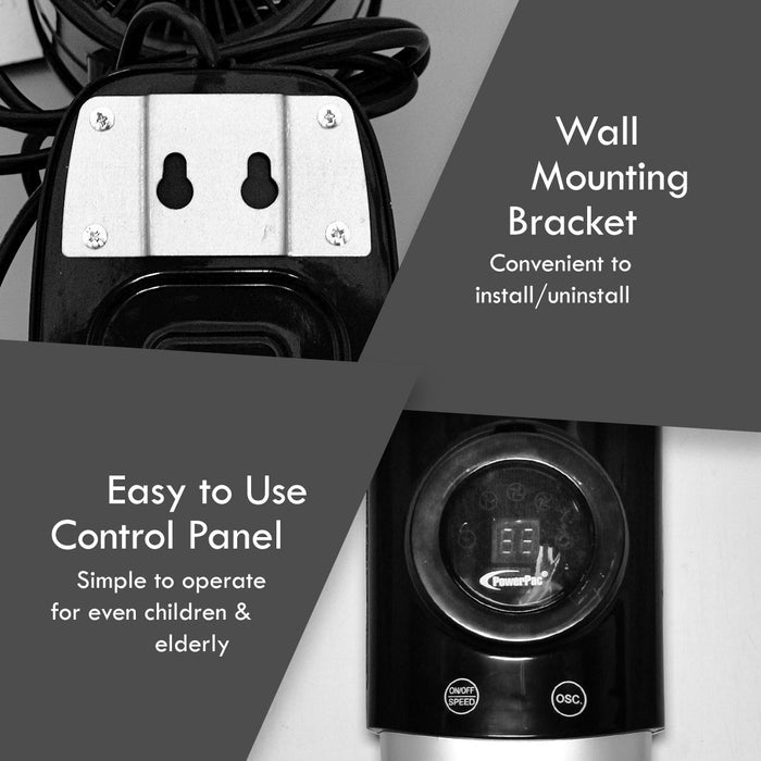 PowerPac 18" Wall Fan – Remote Control, Adjustable Tilt, Oscillation, Safe & Easy Installation, Thermal Protection, 3-Speed, black, PPWF98R