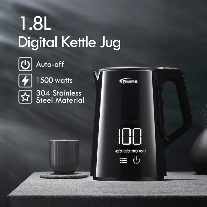 PowerPac 1.8L Digital Kettle Jug, Cordless Kettle Jug with Cool Touch (PPJ2035)