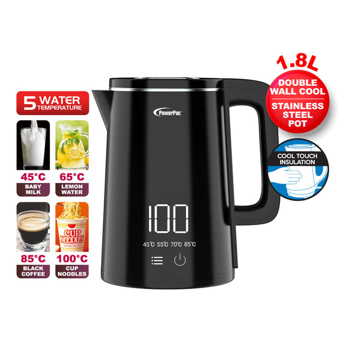 PowerPac 1.8L Digital Kettle Jug, Cordless Kettle Jug with Cool Touch (PPJ2035)
