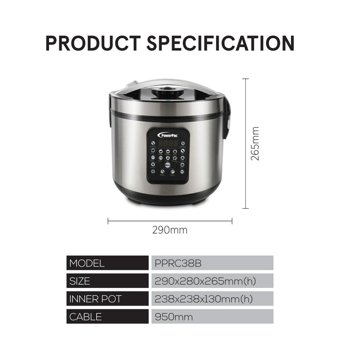 PowerPac 1.8L Digital Rice Cooker / Multi Cooker (PPRC38B)