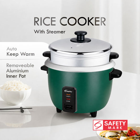 PowerPac 1.8L Rice Cooker with Aluminium Inner Pot and  Steamer (PPRC8) Green