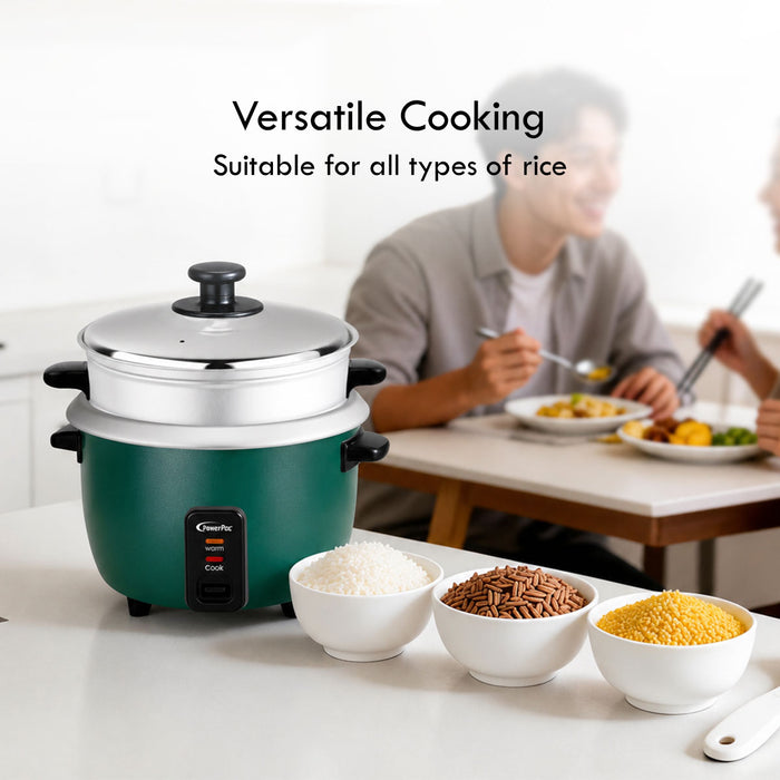 PowerPac 1.8L Rice Cooker with Aluminium Inner Pot and  Steamer (PPRC8) Green