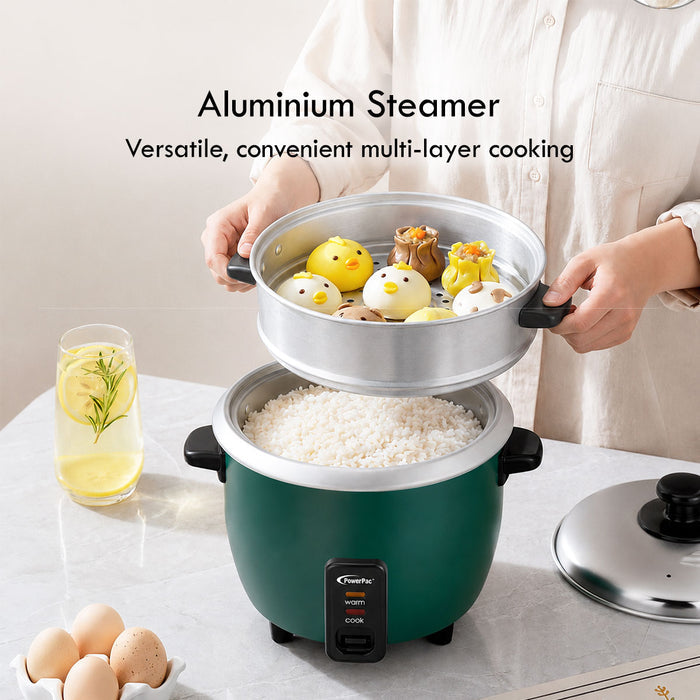 PowerPac 1.8L Rice Cooker with Aluminium Inner Pot and  Steamer (PPRC8) Green