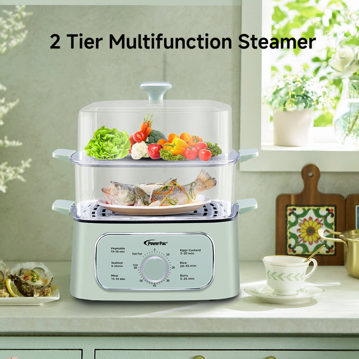 PowerPac 2in1 Multi function 2 Tier Food Steamer & Steamboat, Non-stick Inner Pot, 9.2L (PPS704)