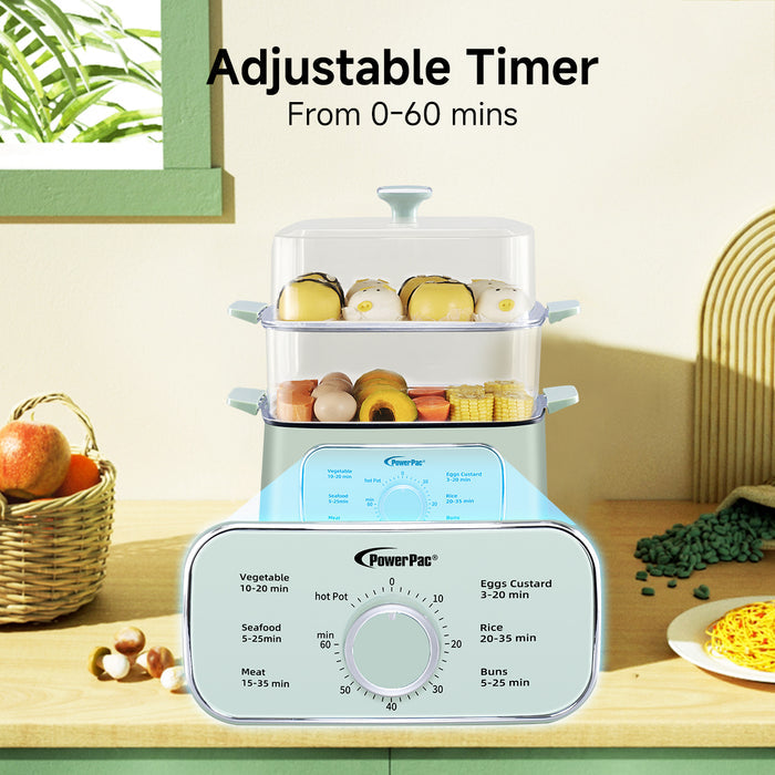 PowerPac 2in1 Multi function 2 Tier Food Steamer & Steamboat, Non-stick Inner Pot, 9.2L (PPS704)