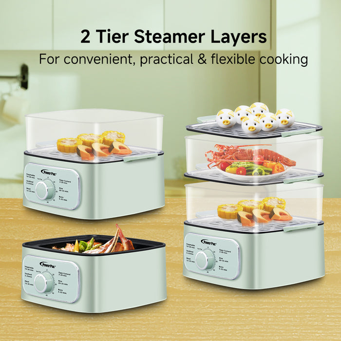PowerPac 2in1 Multi function 2 Tier Food Steamer & Steamboat, Non-stick Inner Pot, 9.2L (PPS704)