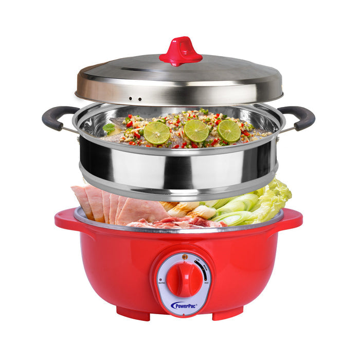 PowerPac 4.5L Electric Wok & Steamboat with 304 S/Steel Inner Pot (PPEC813+Steamer)