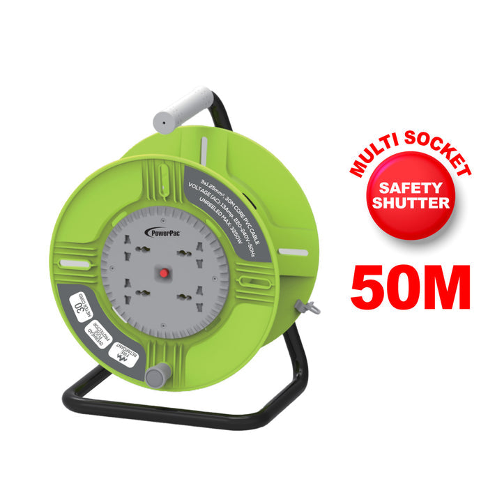PowerPac Cable Reel 50M Portable Cable Reel, Extension Socket, Power Reel, Power Cord (PP850)