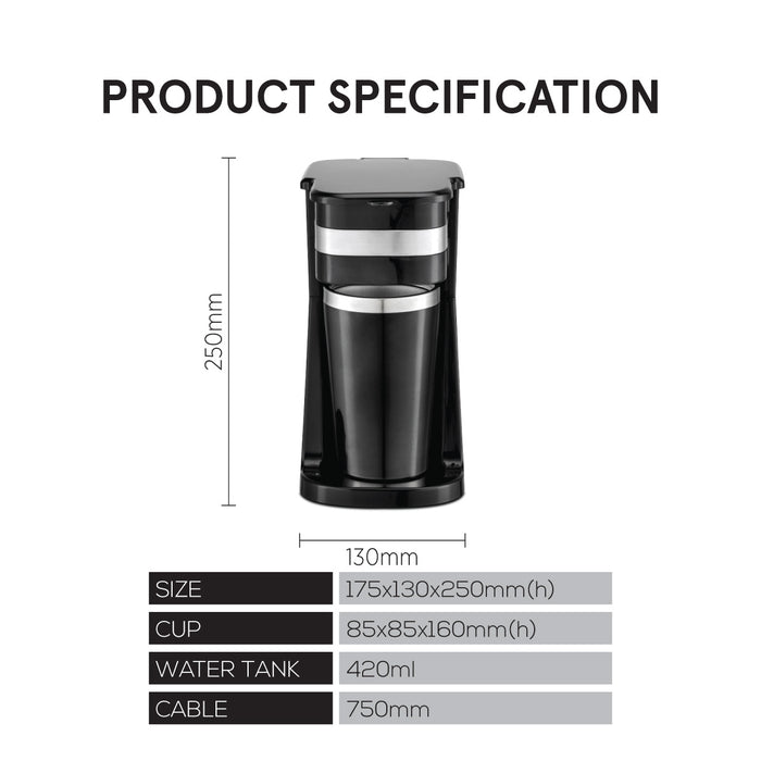 PowerPac Coffee Machine with Mug 420 ml & Aroma Lid Coffee Machine with mesh filter & filter basket (PPCM361)