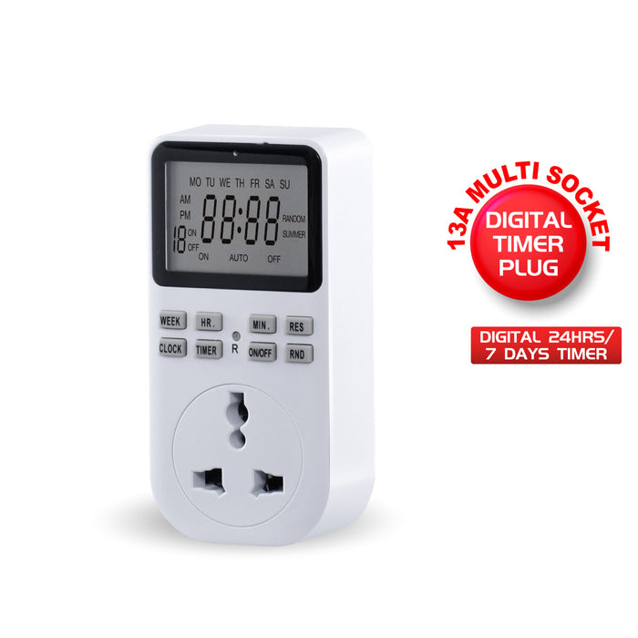 PowerPac Digital Timer Plug Socket, Digital 24hrs / 7 days Timer for 13A Multi Socket (FDD60-D2)