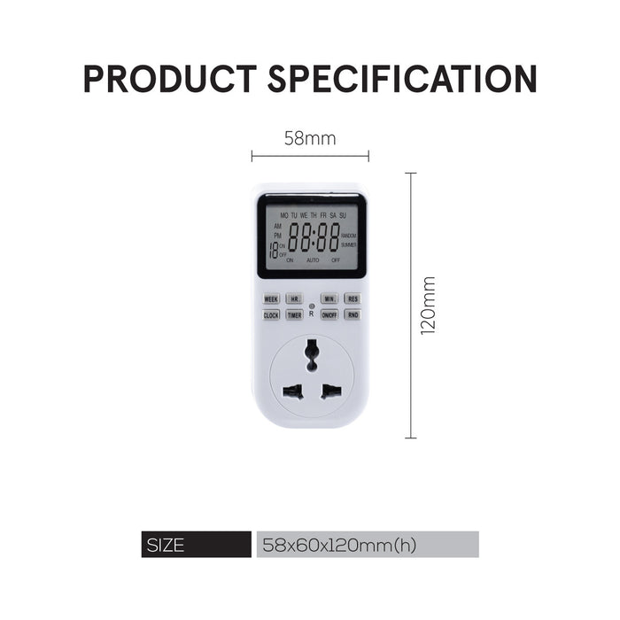 PowerPac Digital Timer Plug Socket, Digital 24hrs / 7 days Timer for 13A Multi Socket (FDD60-D2)