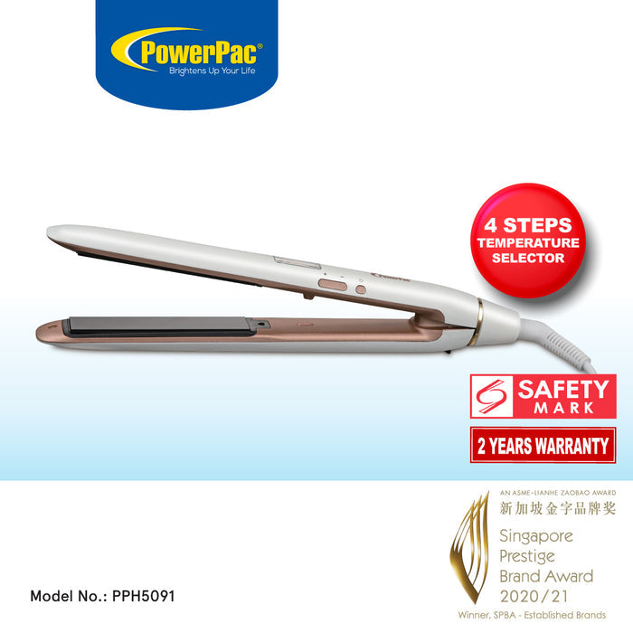 PowerPac Electric Hair Straightener with Quick heat up, 4 Temperature settings & neon indicator (PPH5091)