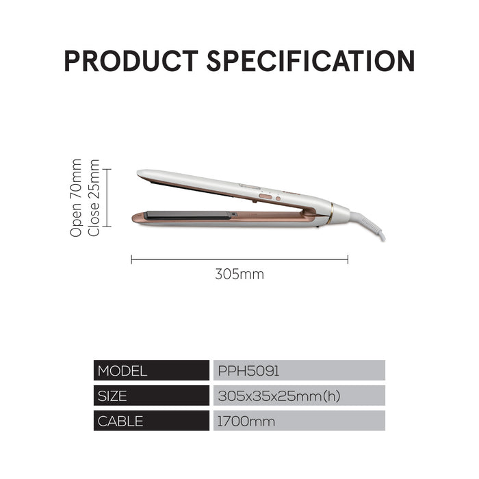 PowerPac Electric Hair Straightener with Quick heat up, 4 Temperature settings & neon indicator (PPH5091)