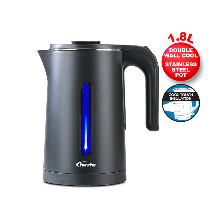 PowerPac Electric Kettle Jug, Cordless Kettle 1.8L Cool Touch Insulation (PPJ2022) Black