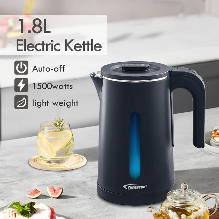 PowerPac Electric Kettle Jug, Cordless Kettle 1.8L Cool Touch Insulation (PPJ2022) Black