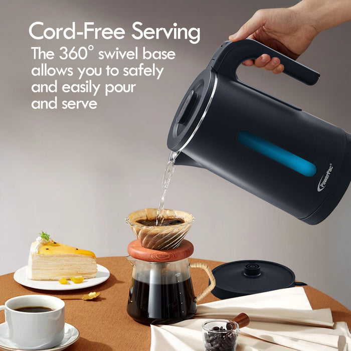 PowerPac Electric Kettle Jug, Cordless Kettle 1.8L Cool Touch Insulation (PPJ2022) Black