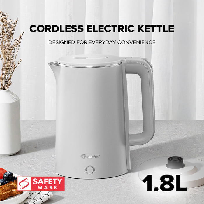 PowerPac Electric Kettle Jug, Cordless Kettle 1.8L Cool Touch Insulation (PPJ2033GY)