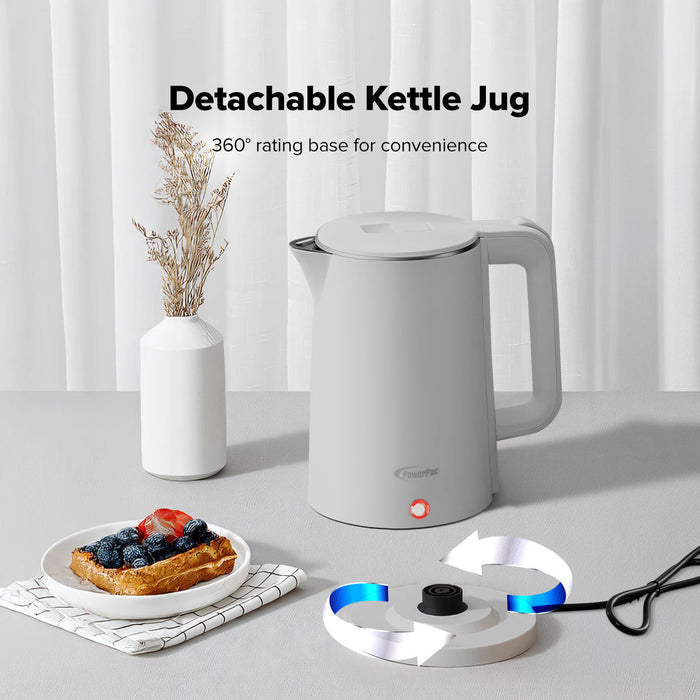 PowerPac Electric Kettle Jug, Cordless Kettle 1.8L Cool Touch Insulation (PPJ2033GY)