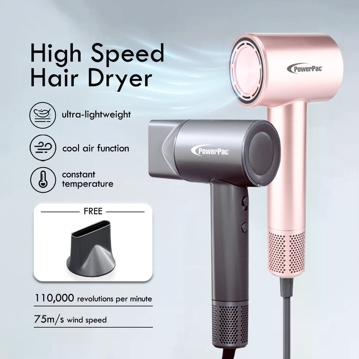 PowerPac Hair Dryer with cool air, High Speed Hair Dryer, 1600W (PPH2858) PINK