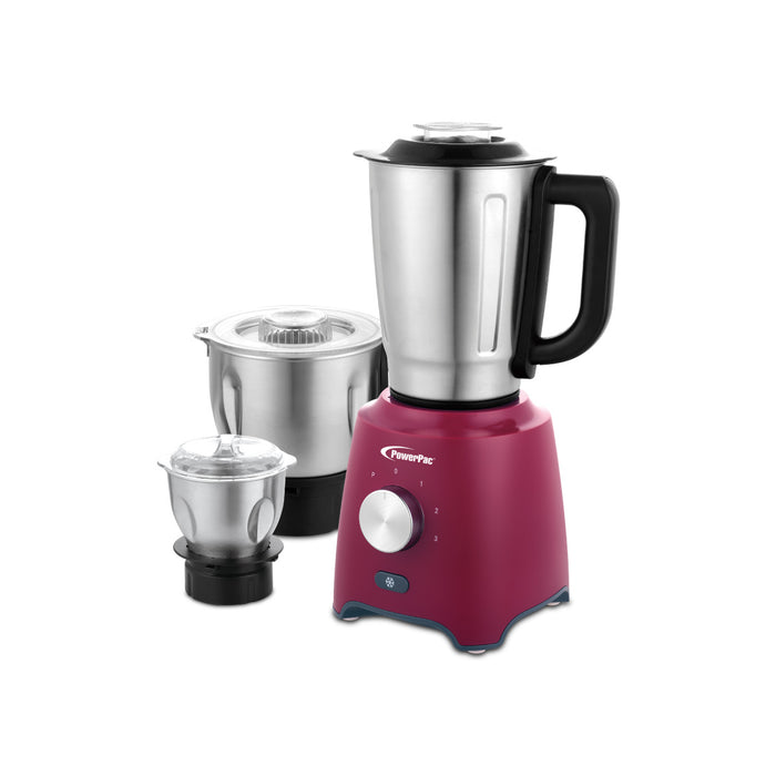 PowerPac High Power Blender, 3 IN 1 Multi-functional Stainless Steel Blender with Dry Mill, Mincer Filter (PPBL906)