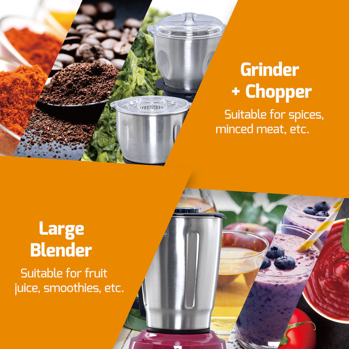 PowerPac High Power Blender, 3 IN 1 Multi-functional Stainless Steel Blender with Dry Mill, Mincer Filter (PPBL906)