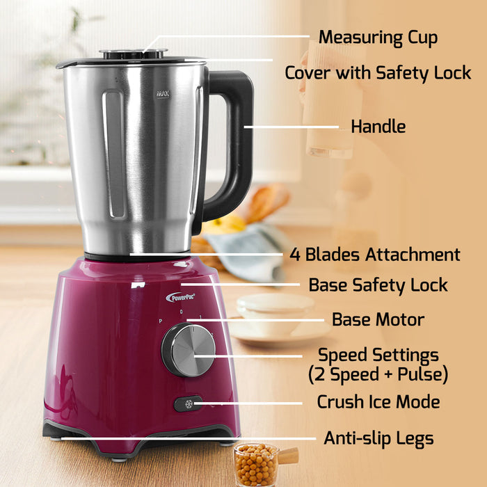 PowerPac High Power Blender, 3 IN 1 Multi-functional Stainless Steel Blender with Dry Mill, Mincer Filter (PPBL906)