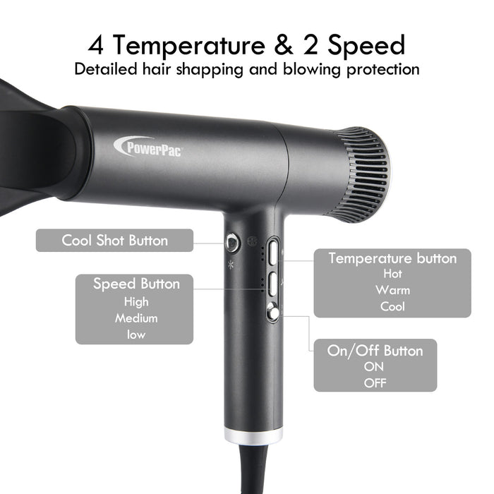 PowerPac High Speed Hair Dryer with cool air, Ionic Blow Dryer 1800W (PPH2878)