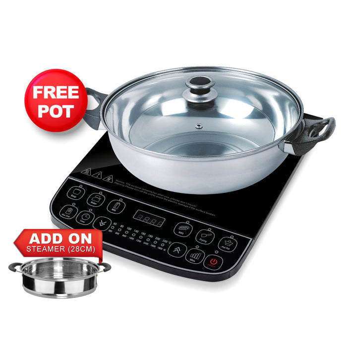 PowerPac Induction Cooker Steamboat with Stainless Steel Pot + Stainless Steel Steamer (PPIC887+Steamer)