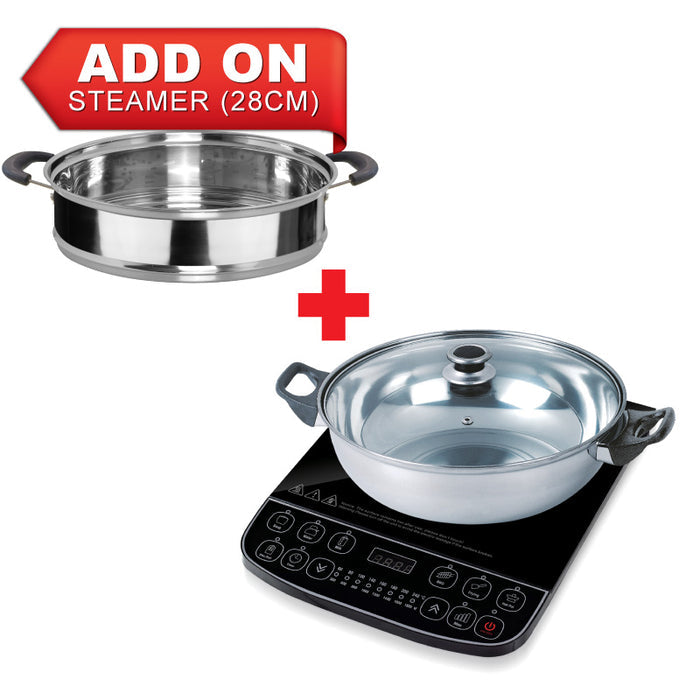 PowerPac Induction Cooker Steamboat with Stainless Steel Pot + Stainless Steel Steamer (PPIC887+Steamer)