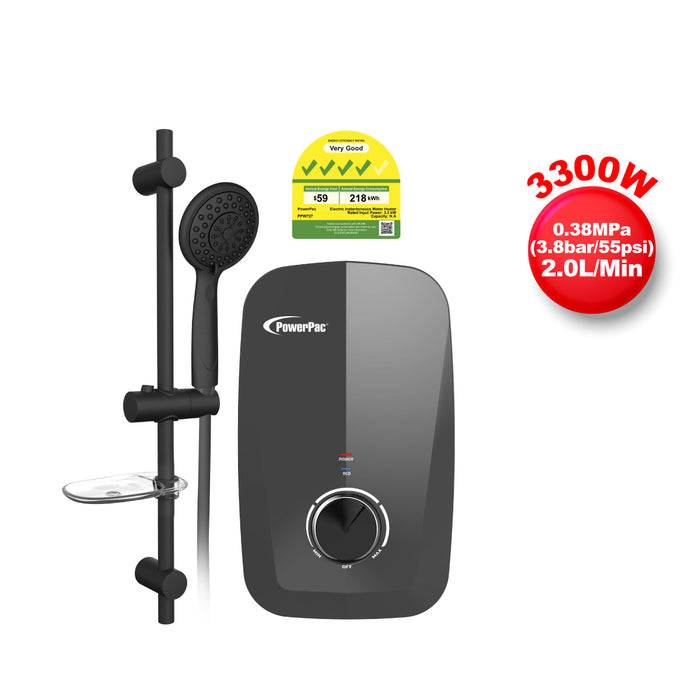 PowerPac Instant Water Heater with Shower Set, Shower Heater 2.0L/Min, 3300W (PPW727)