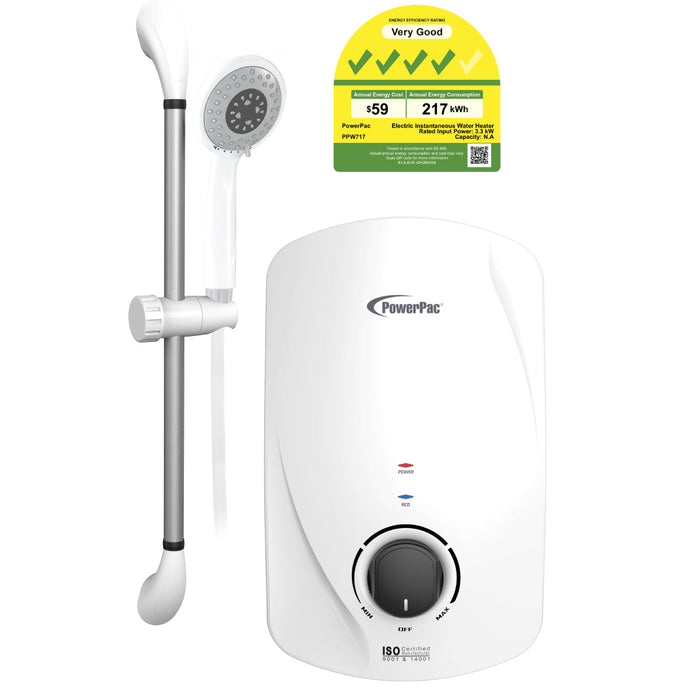 PowerPac Instant Water Heater with Shower Set, Shower Heater 2.5L/Min, 3300W (PPW717)