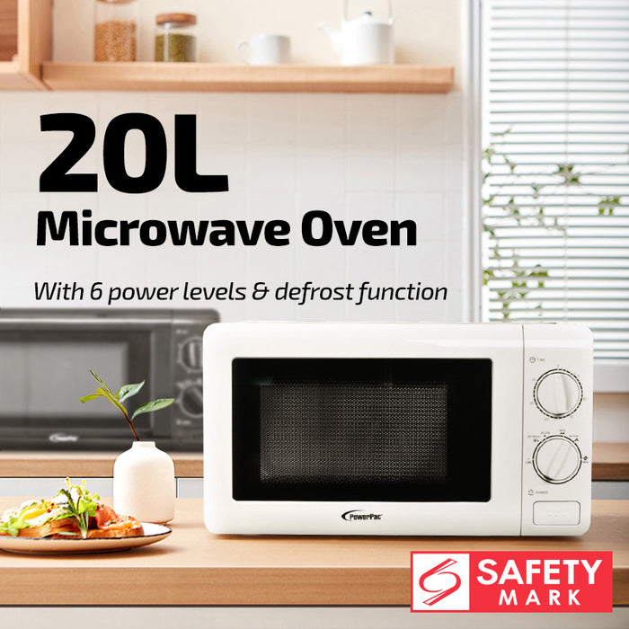PowerPac Microwave Oven 20L with 6 Power Level and Defrost Function (PPT720) Black