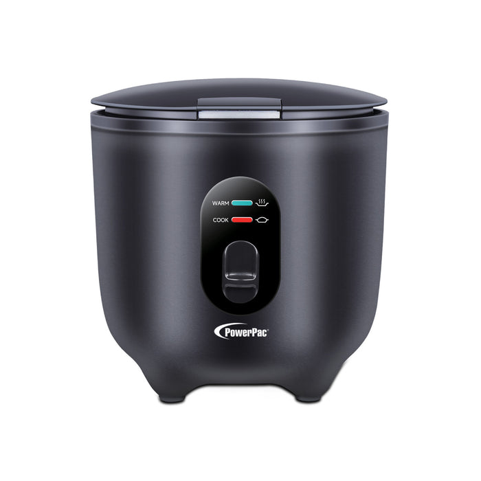 PowerPac Mini Rice Cooker, Personal Rice Cooker 0.5L with non-stick Inner Pot (PPRC607) Black