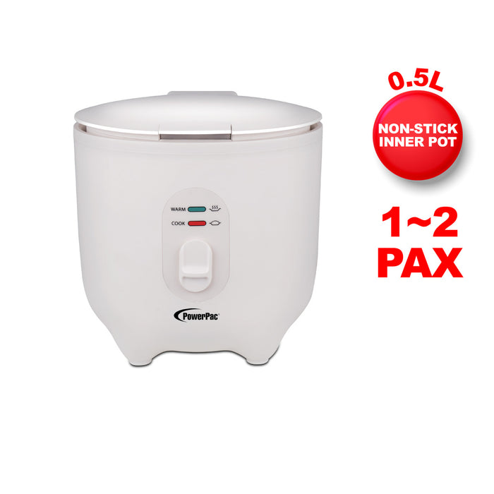 PowerPac Mini Rice Cooker, Personal Rice Cooker 0.5L with non-stick Inner Pot (PPRC607) Ivory