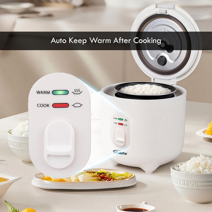 PowerPac Mini Rice Cooker, Personal Rice Cooker 0.5L with non-stick Inner Pot (PPRC607) Ivory