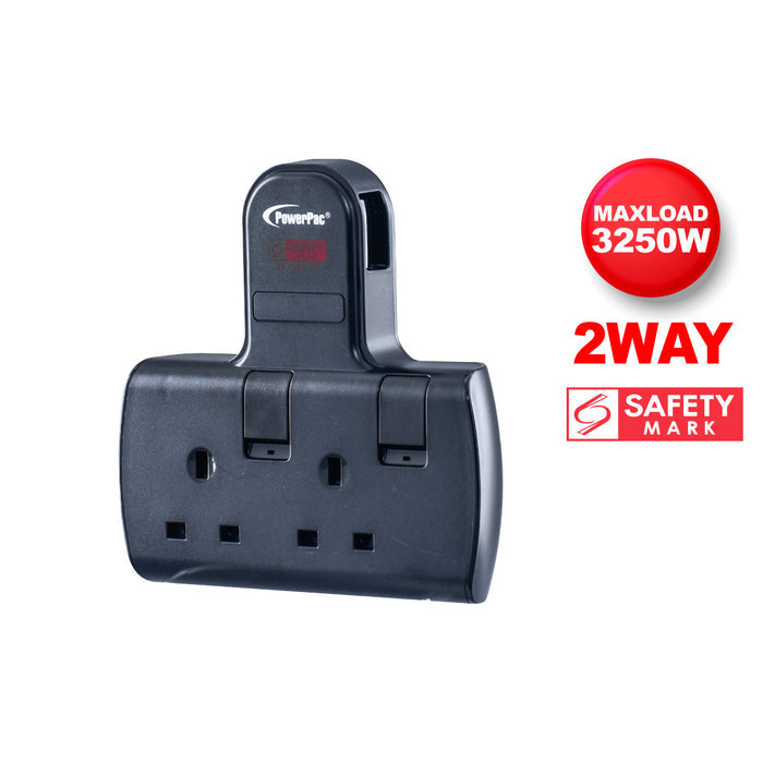 PowerPac Multi Plug Extension Adapter with 2 Way adapter, 2 Way Socket Adaptor (PP272BK)