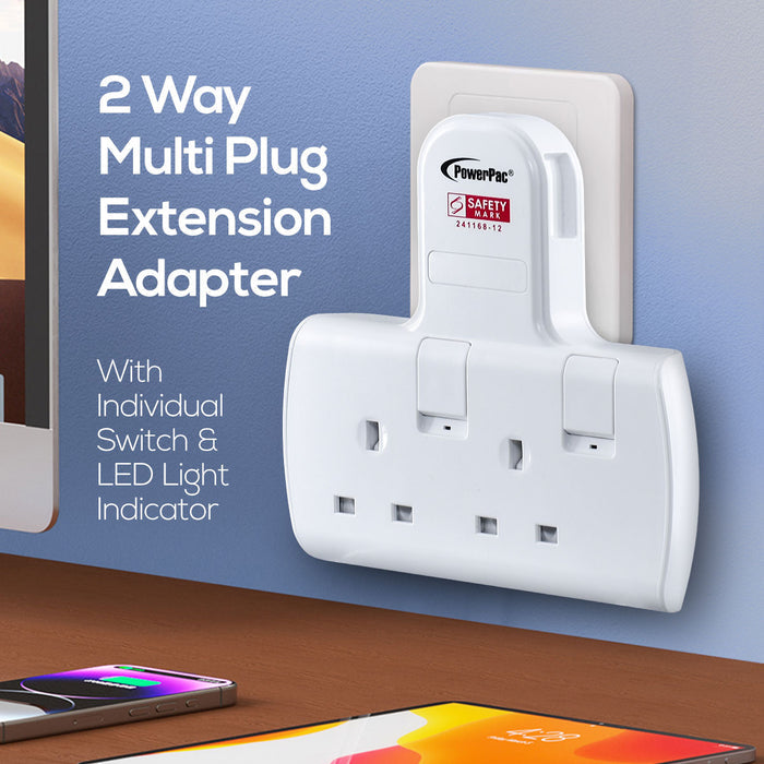 PowerPac Multi Plug Extension Adapter with 2 Way adapter, 2 Way Socket Adaptor (PP272WH)
