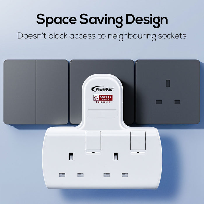 PowerPac Multi Plug Extension Adapter with 2 Way adapter, 2 Way Socket Adaptor (PP272WH)